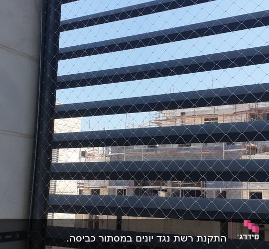 רשת מתכת מותקנת על חלון למניעת כניסת יונים